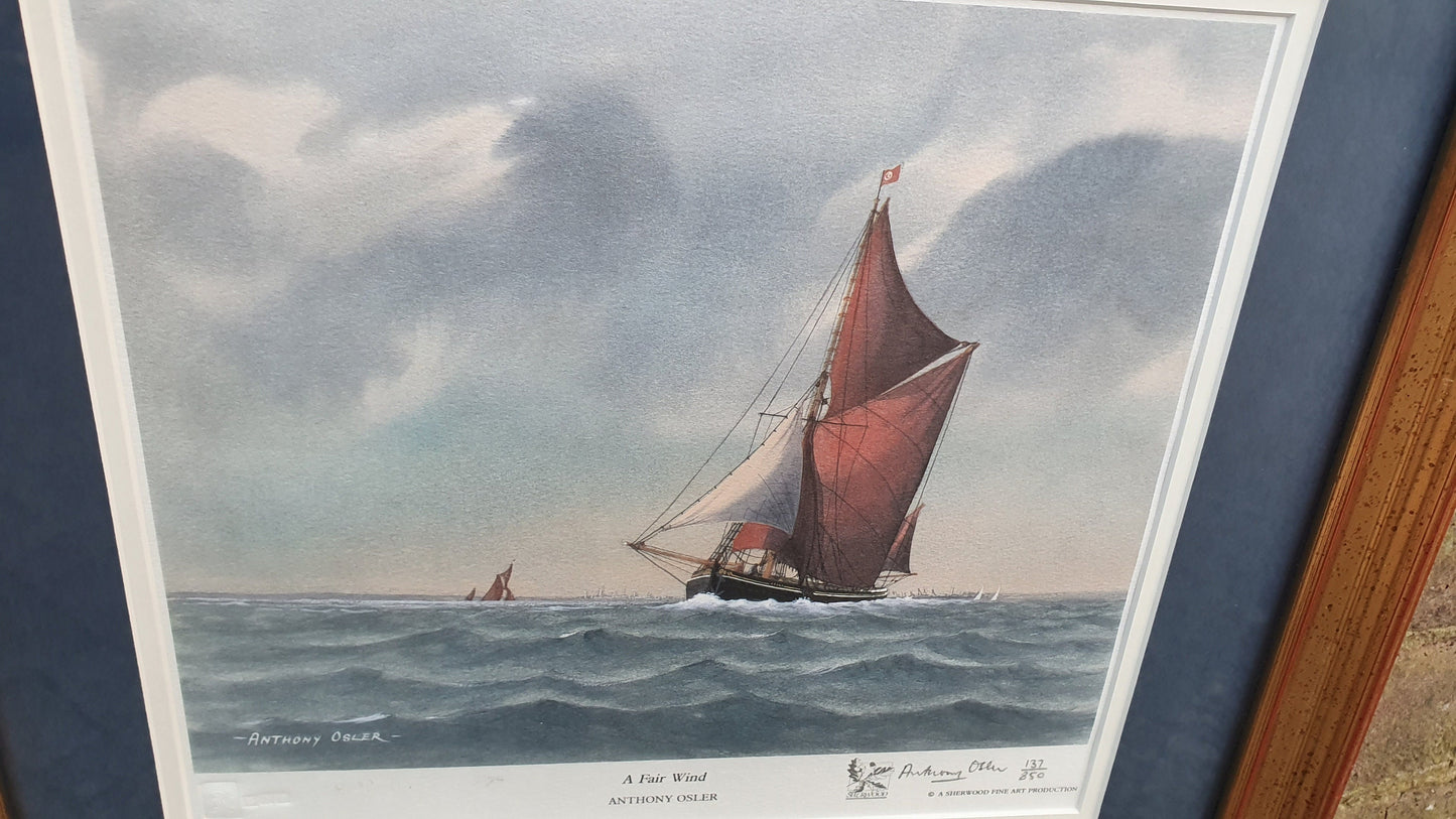 Print 'A Fair Wind' Anthony Osler Signed Limited Edition Colour Maritime Art Print Seascape Yacht Gilt Frame