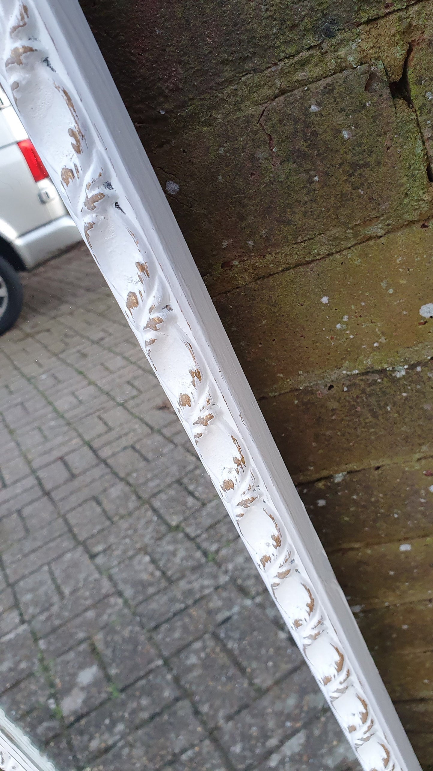 Large Painted Mirror in Farrow and Ball Wimborne White Estate Eggshell Decorative 34.5 x 122.5 cm