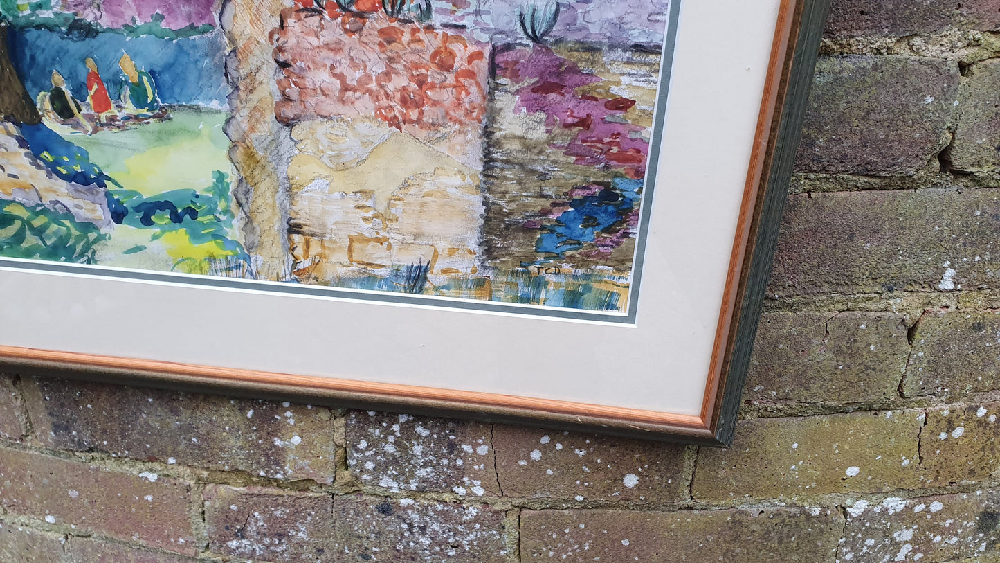 Watercolour 'Picnic at Waverley Abbey' Theresa Dupuis Signed Watercolour Original British Impressionist Artwork Framed