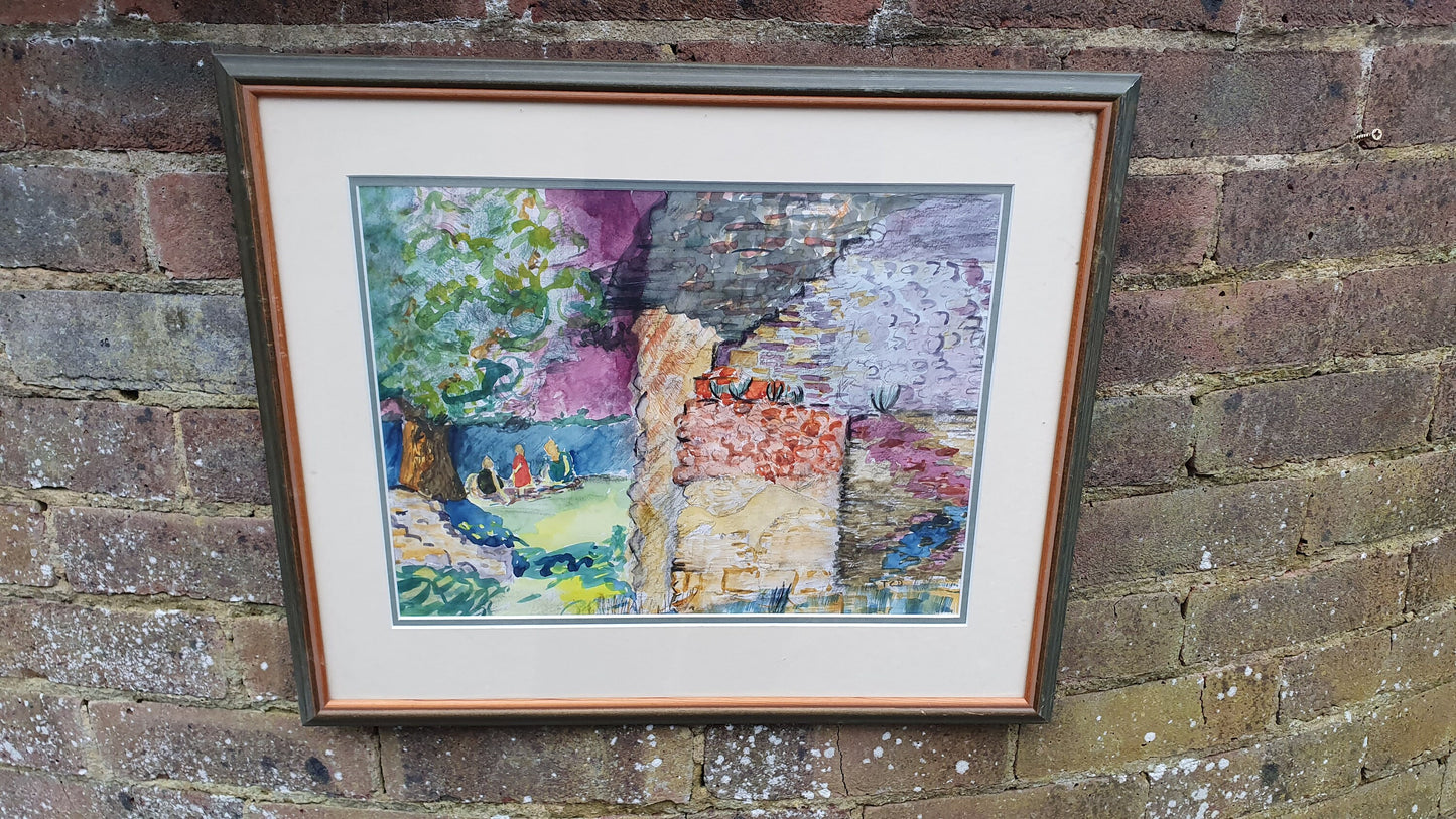 Watercolour 'Picnic at Waverley Abbey' Theresa Dupuis Signed Watercolour Original British Impressionist Artwork Framed