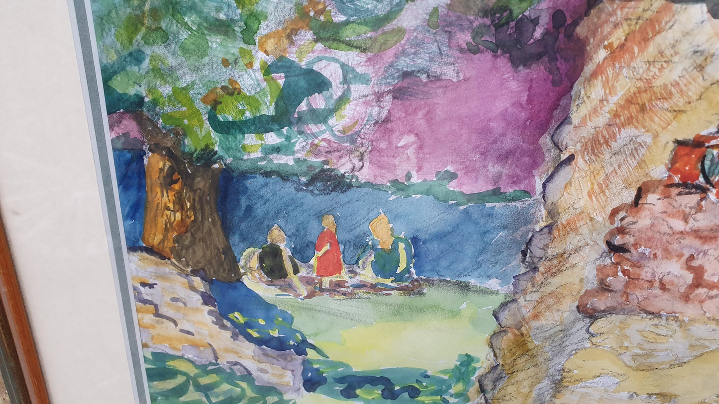 Watercolour 'Picnic at Waverley Abbey' Theresa Dupuis Signed Watercolour Original British Impressionist Artwork Framed