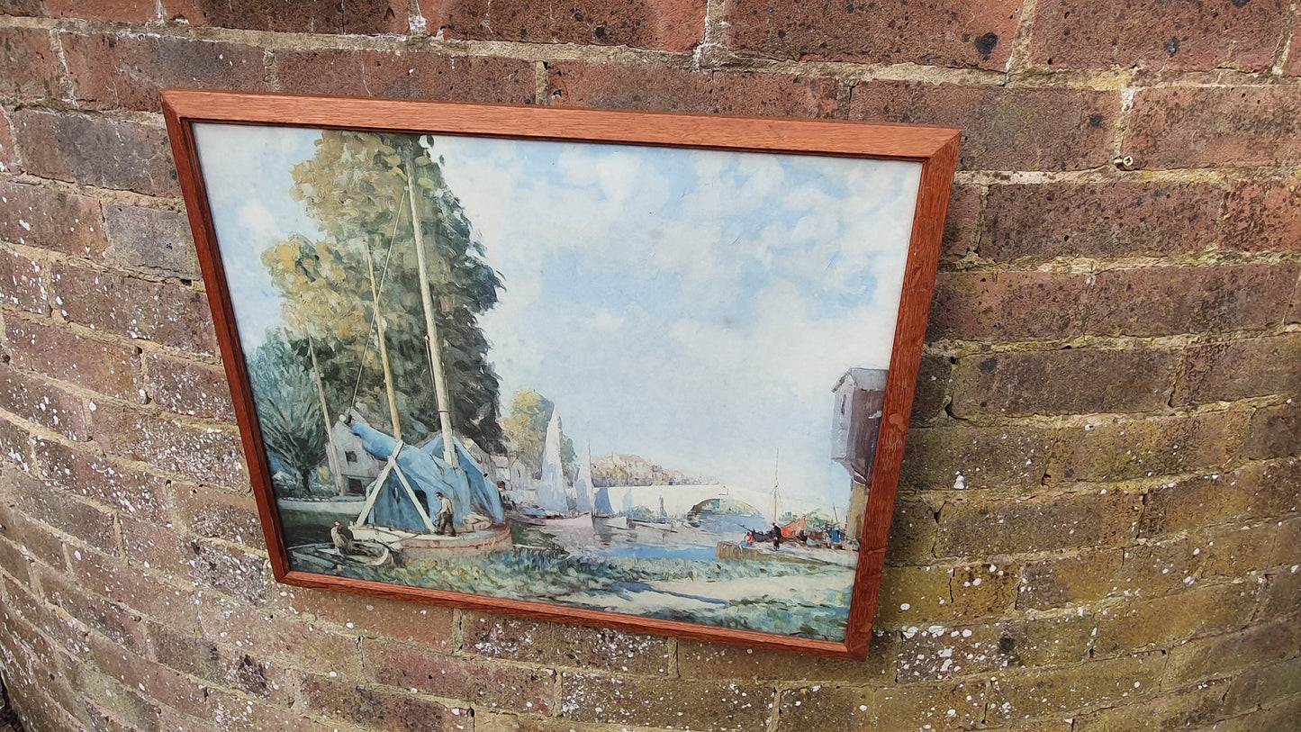 Classic Retro Large 'Peaceful Waters' Vintage Colour Print Yachts British River Boating Landscape Summer Framed