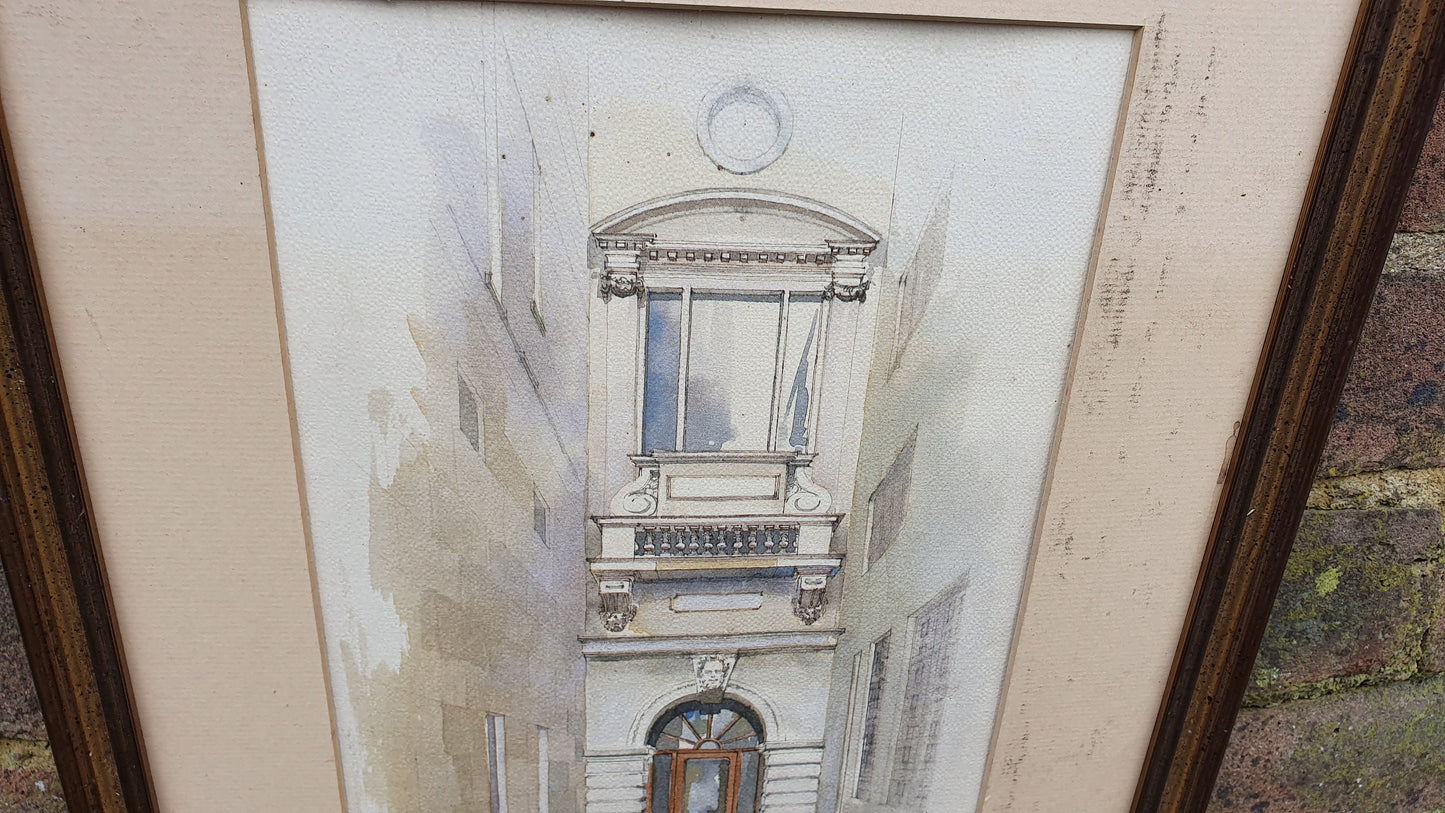 Rare Collectible 'Founders Court EC2' John Ross Vintage Watercolour London Georgian Architecture Original British Art Gilt Frame