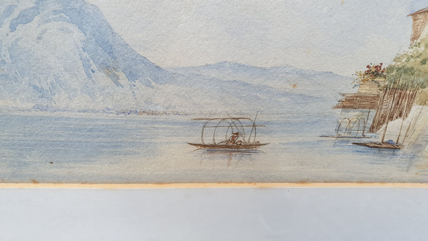Deightful Lakeside Vintage Watercolour Original Art Summer Landscape Gilt frame