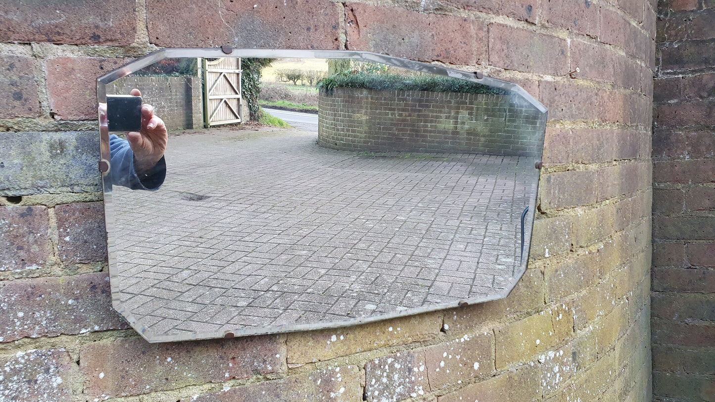 Vintage Retro Shaped Bevelled Wall Mirror 1950's Frameless.