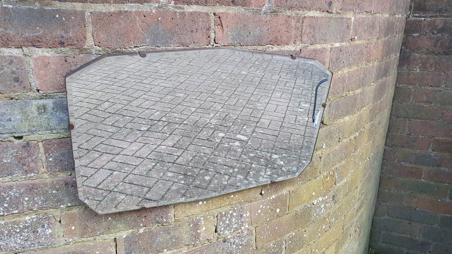 Vintage Retro Shaped Bevelled Wall Mirror 1950's Frameless.
