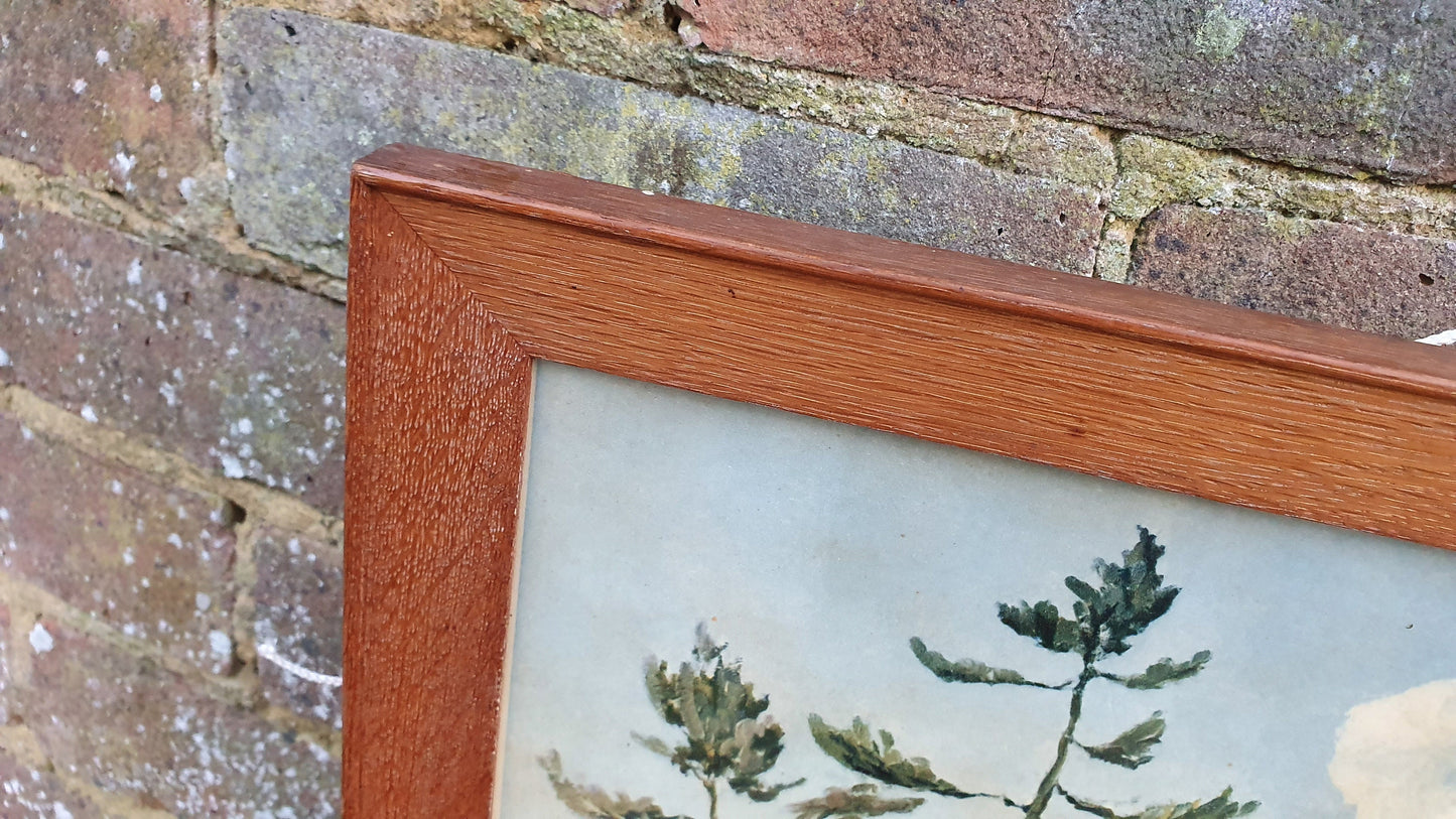 Huge Vintage Summer Valley Landscape Art Print Wood Frame Glazed 72 x 55.5 cm