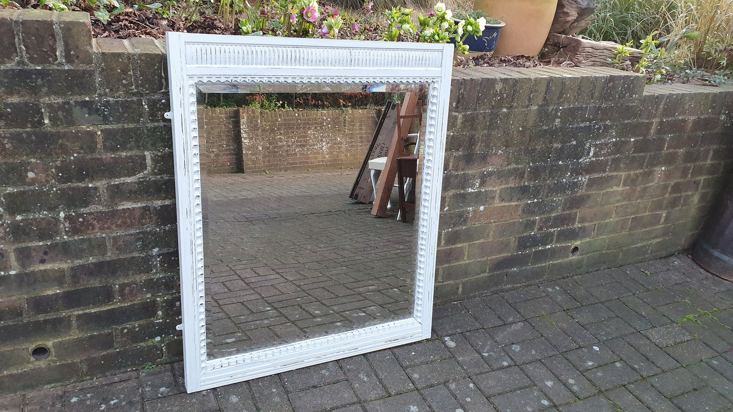 Huge Vintage Wall Mirror in French Chic Light Grey Chalk