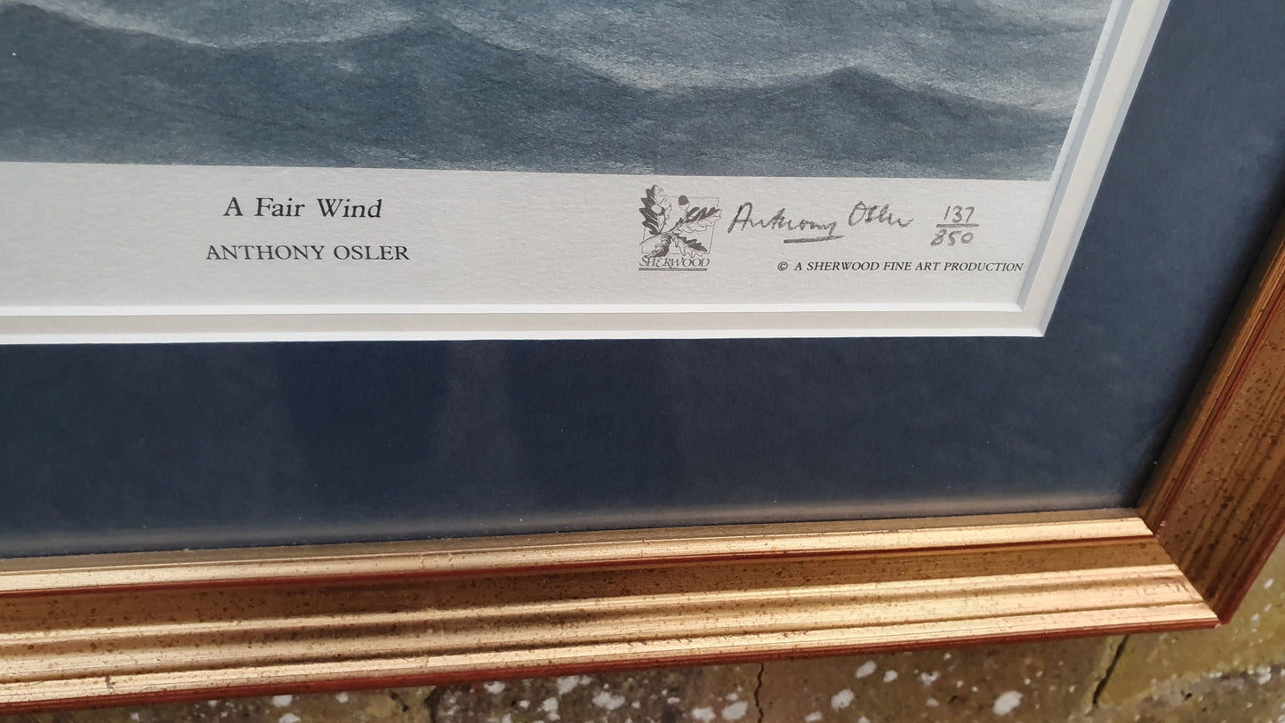 Print 'A Fair Wind' Anthony Osler Signed Limited Edition Colour Maritime Art Print Seascape Yacht Gilt Frame