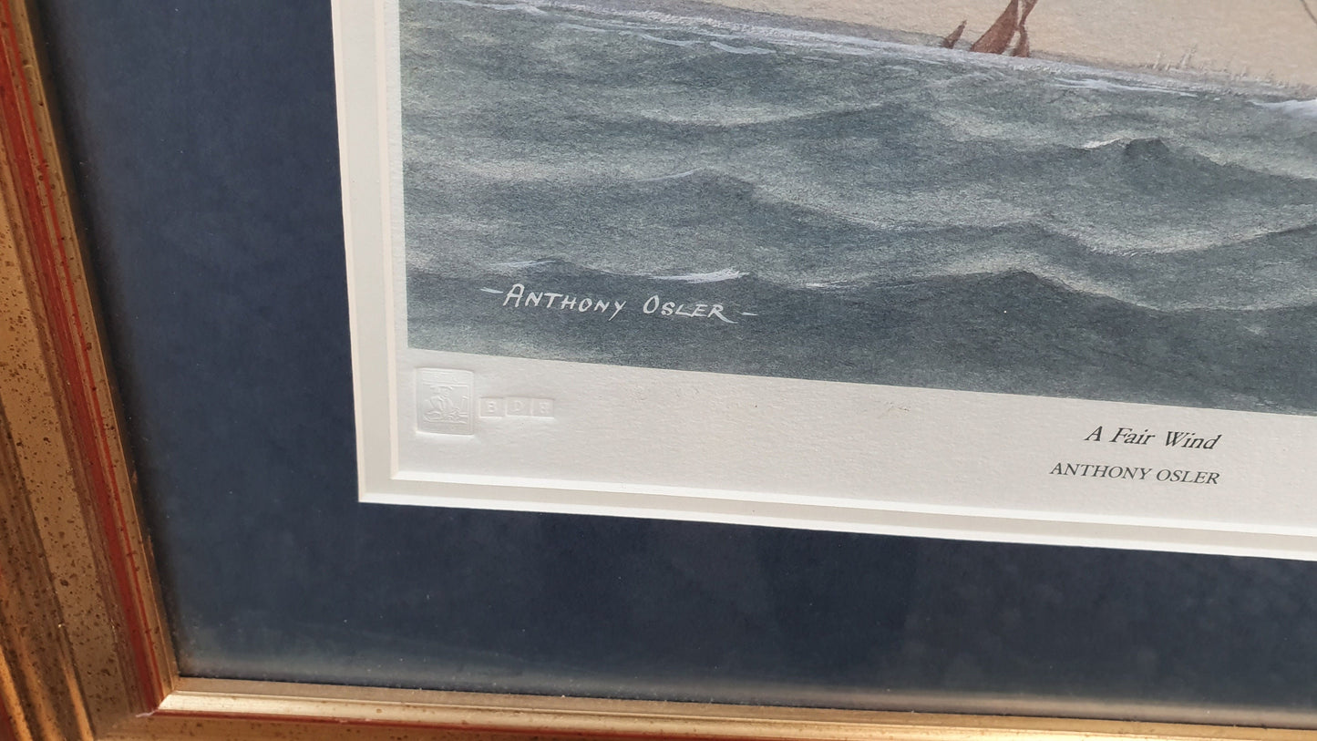 Print 'A Fair Wind' Anthony Osler Signed Limited Edition Colour Maritime Art Print Seascape Yacht Gilt Frame