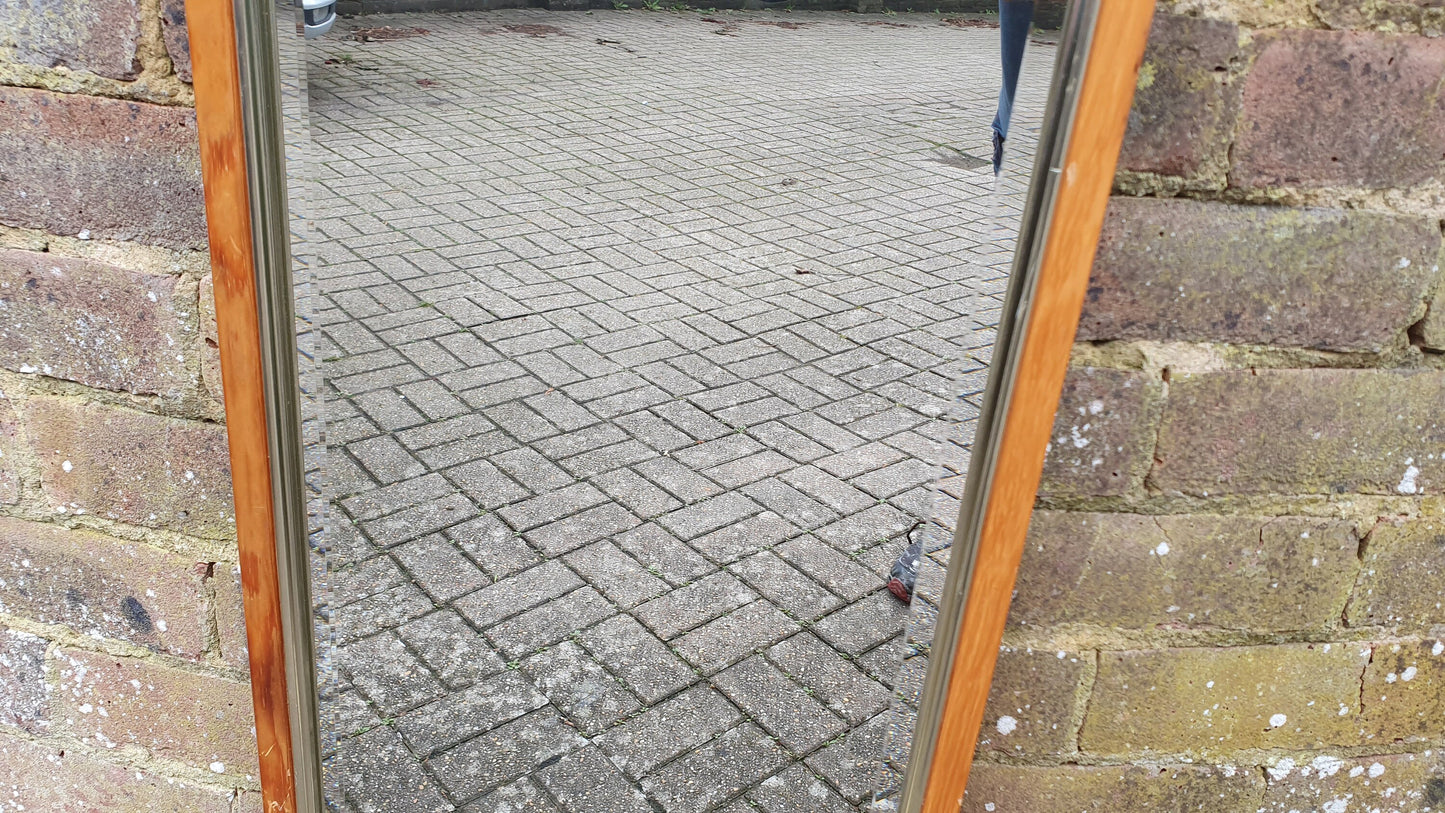 1980’s Long Wooden Wall Mirror. bevelled 65 x 34 cm