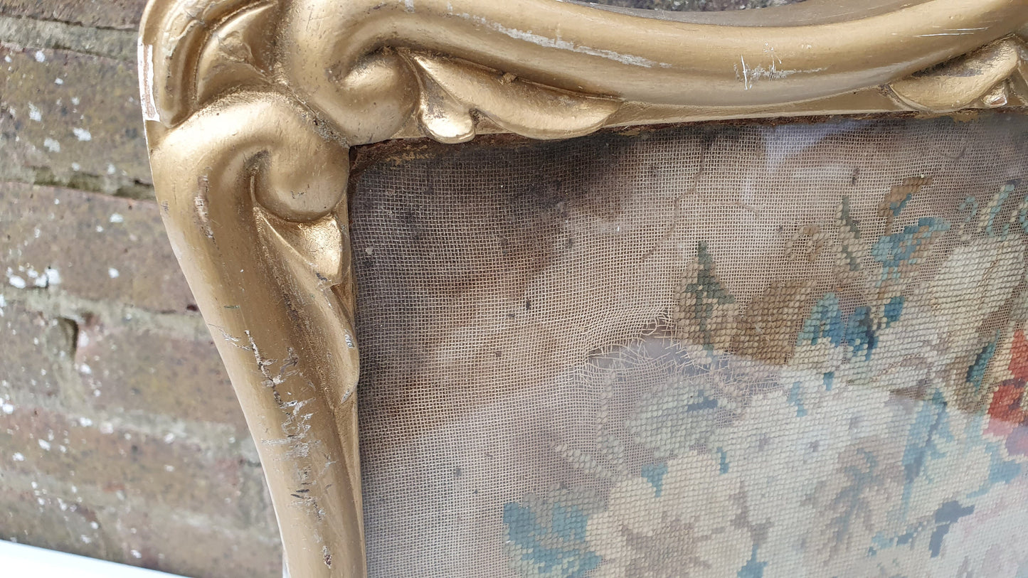 Antique Floral Tapestry Flowers Thick Deep Gilt Gold Wood Frame Upcycling Art Project