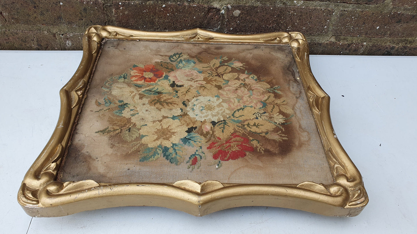 Antique Floral Tapestry Flowers Thick Deep Gilt Gold Wood Frame Upcycling Art Project