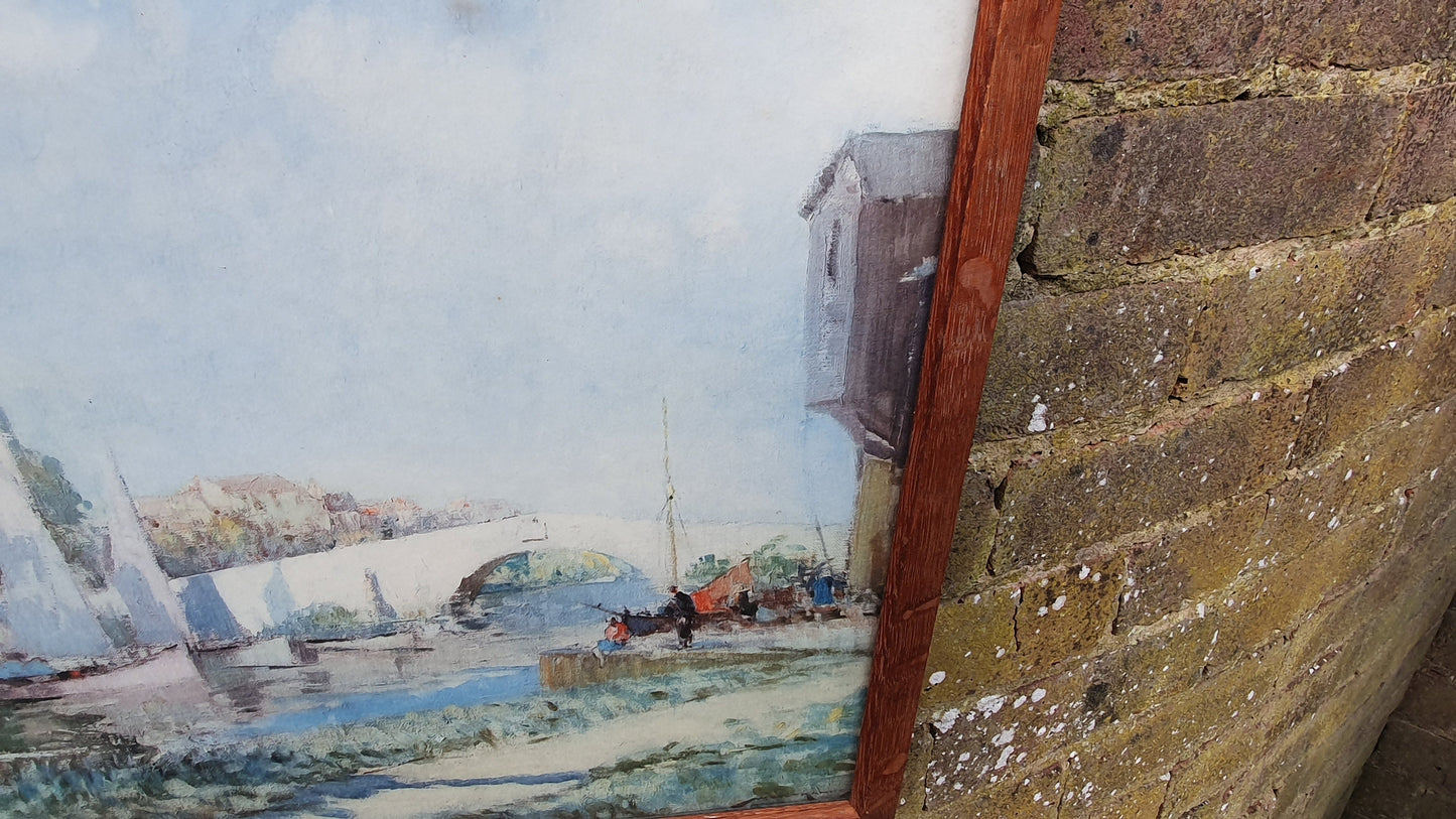 Classic Retro Large 'Peaceful Waters' Vintage Colour Print Yachts British River Boating Landscape Summer Framed