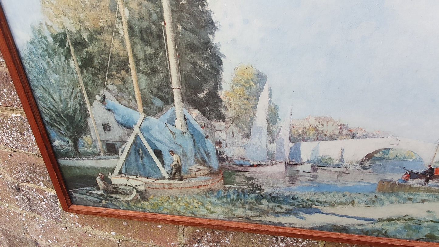 Classic Retro Large 'Peaceful Waters' Vintage Colour Print Yachts British River Boating Landscape Summer Framed