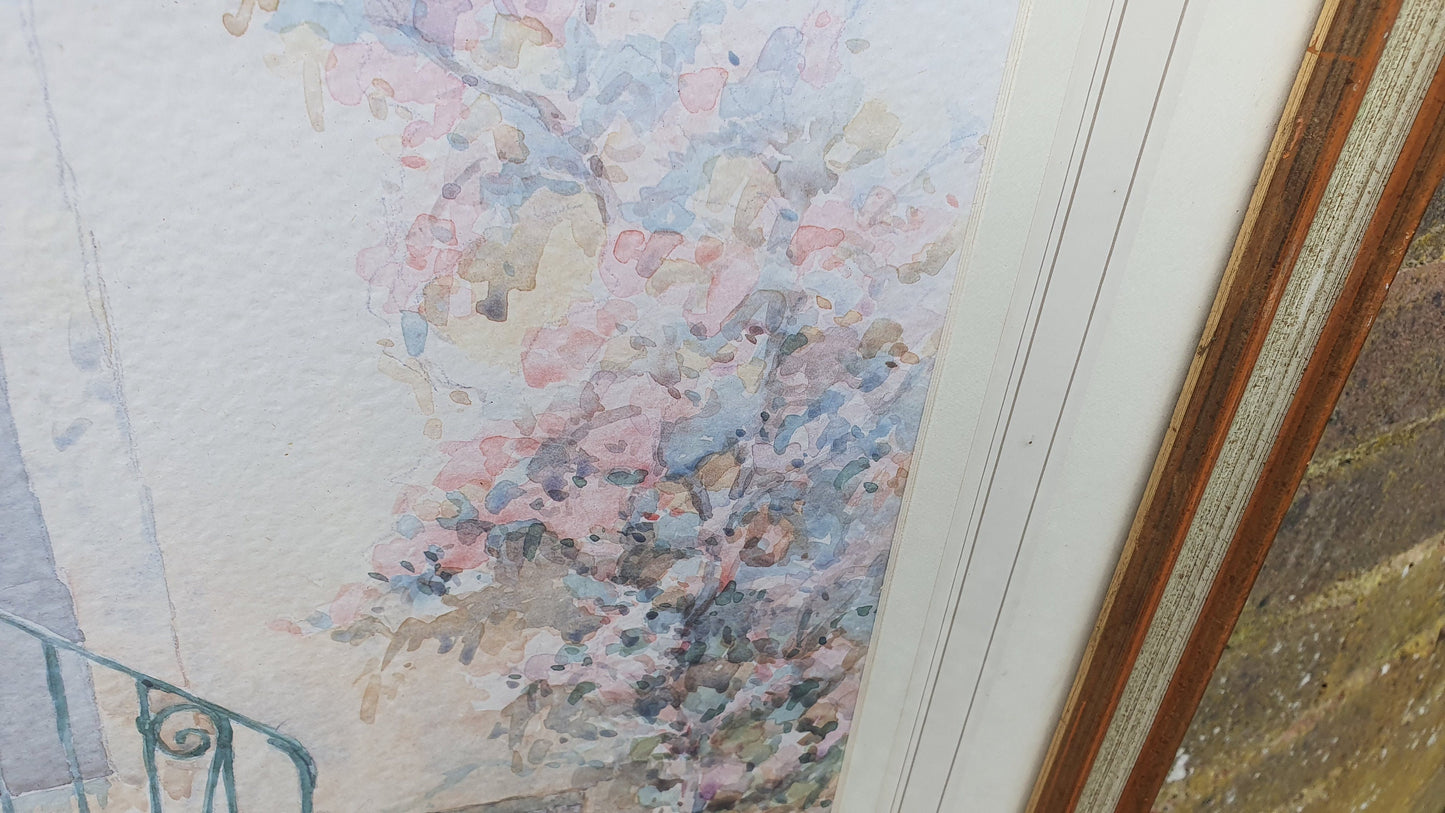 Huge Wonderful 'Vecchio Cortile' Italian Original Signed M. Marten Watercolour Sicily Cottage Steps Framed 74 x 54.5 cm