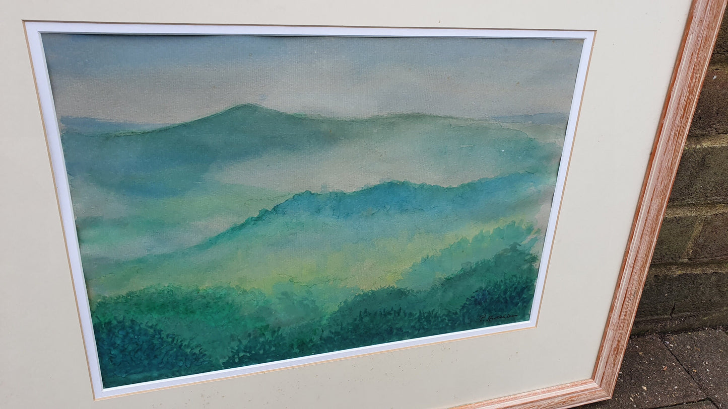 Large Quality Pair of Landscape Watercolours Vintage British Artwork Signed Impressionist Forest Hills River Countryside Framed