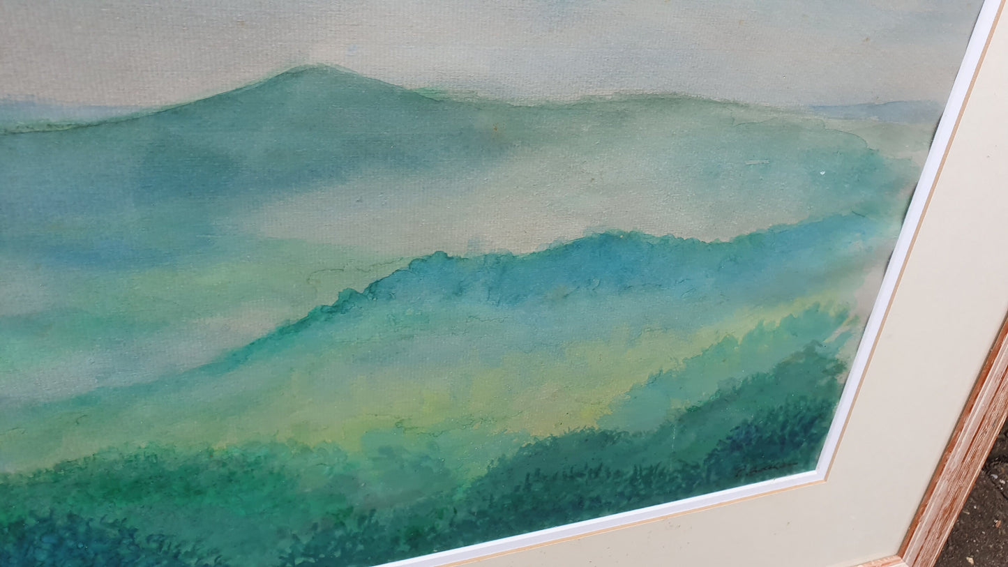 Large Quality Pair of Landscape Watercolours Vintage British Artwork Signed Impressionist Forest Hills River Countryside Framed