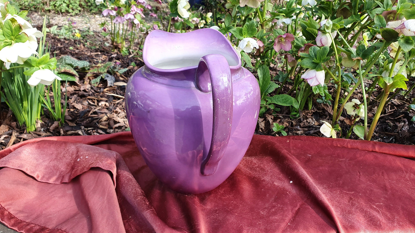 Huge Mauve Vintage Ewer Jug From Basin Set Ceramic Jug 1920’s.