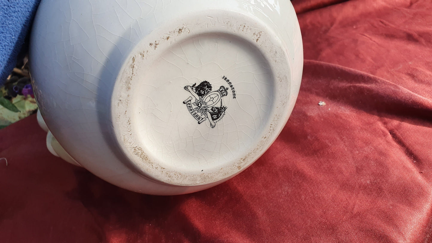 Large Flower and White Vintage White Ewer Jug Ceramic Ironstone 1960’s.