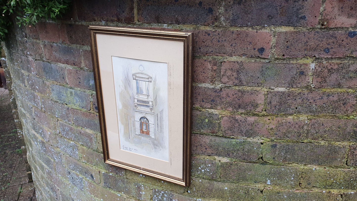Rare Collectible 'Founders Court EC2' John Ross Vintage Watercolour London Georgian Architecture Original British Art Gilt Frame