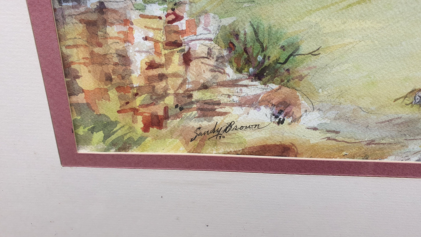 Large Mountain Chalet Vintage Original Watercolour Signed Painting Art Autumn Farmhouse Hillside Building Framed 71 x 55 cm