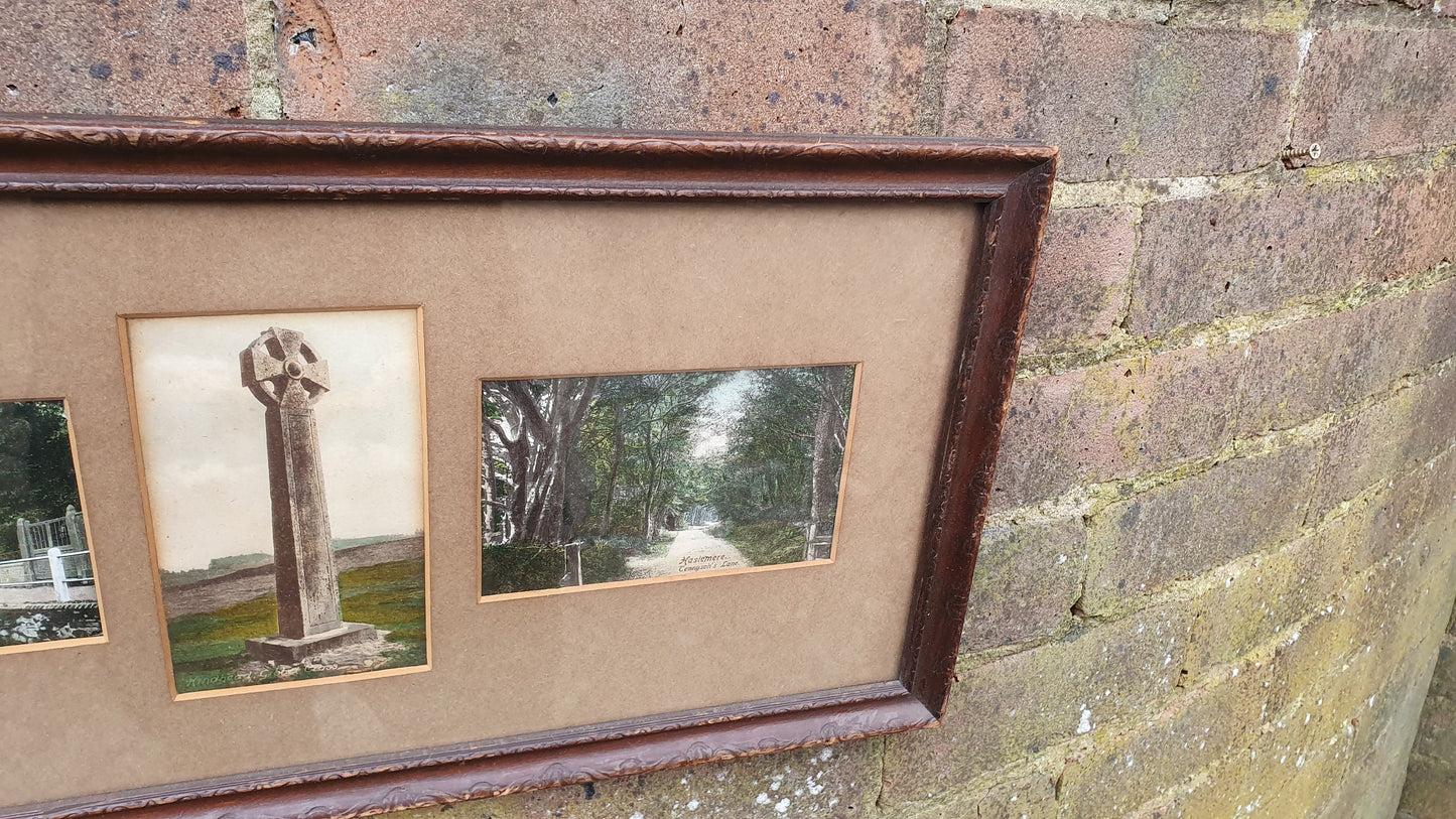 Vintage Colour Postcards Haslemere Gibbit Hill Hindhead Surrey Landscape Village Framed Triple Mount