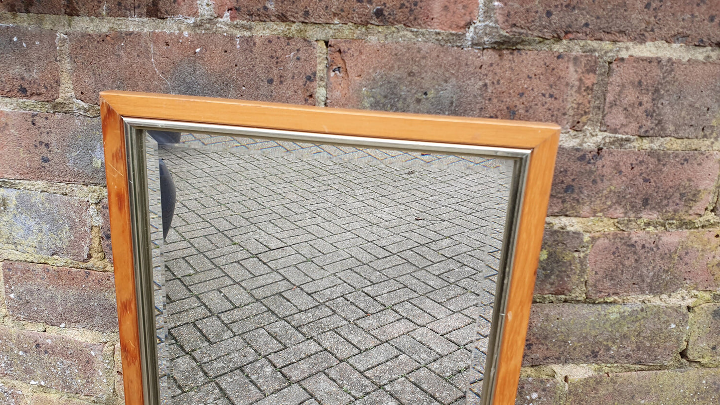 1980’s Long Wooden Wall Mirror. bevelled 65 x 34 cm