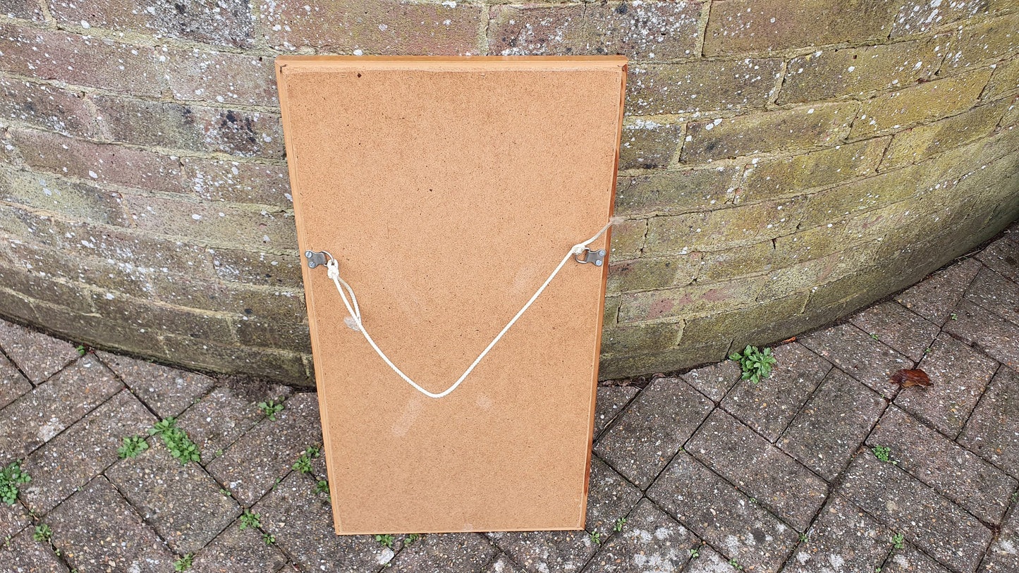 1980’s Long Wooden Wall Mirror. bevelled 65 x 34 cm