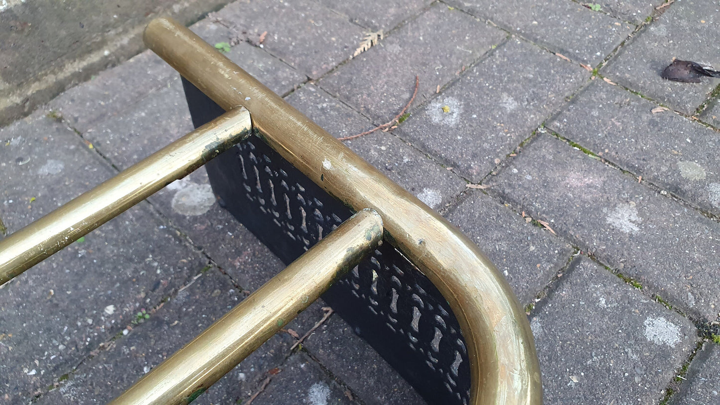 Large Victorian Brass and Iron Fender Fire Curb Fireplace
