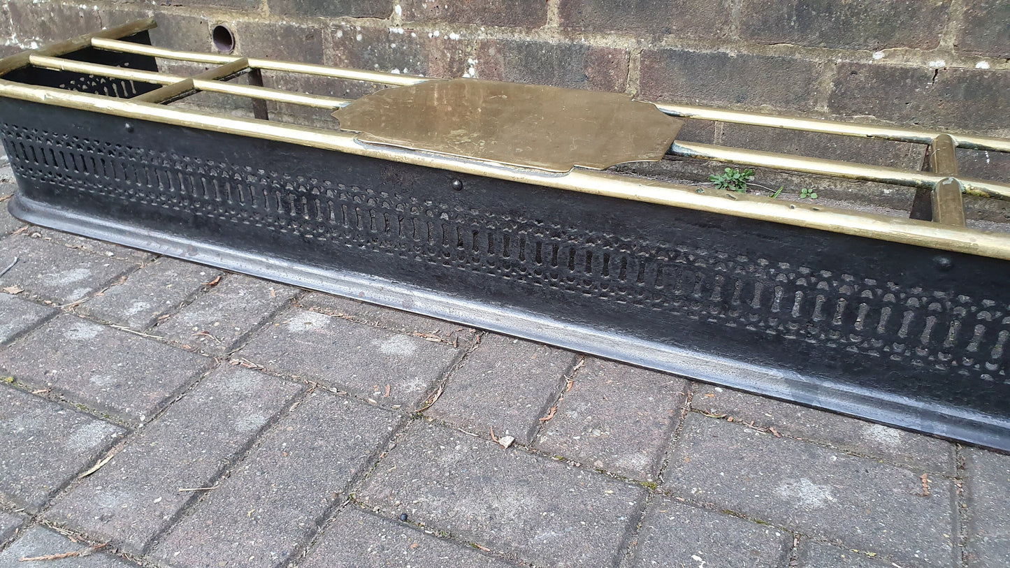 Large Victorian Brass and Iron Fender Fire Curb Fireplace