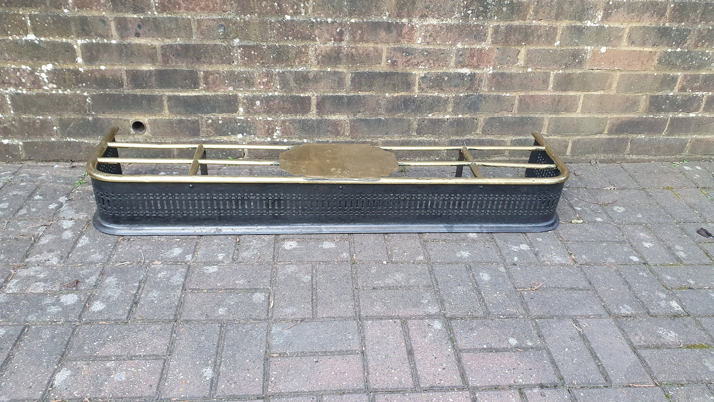 Large Victorian Brass and Iron Fender Fire Curb Fireplace