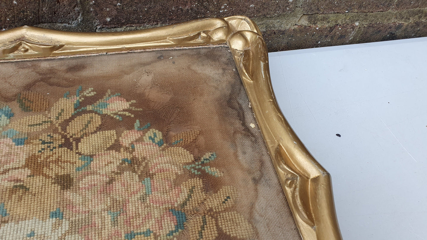 Antique Floral Tapestry Flowers Thick Deep Gilt Gold Wood Frame Upcycling Art Project