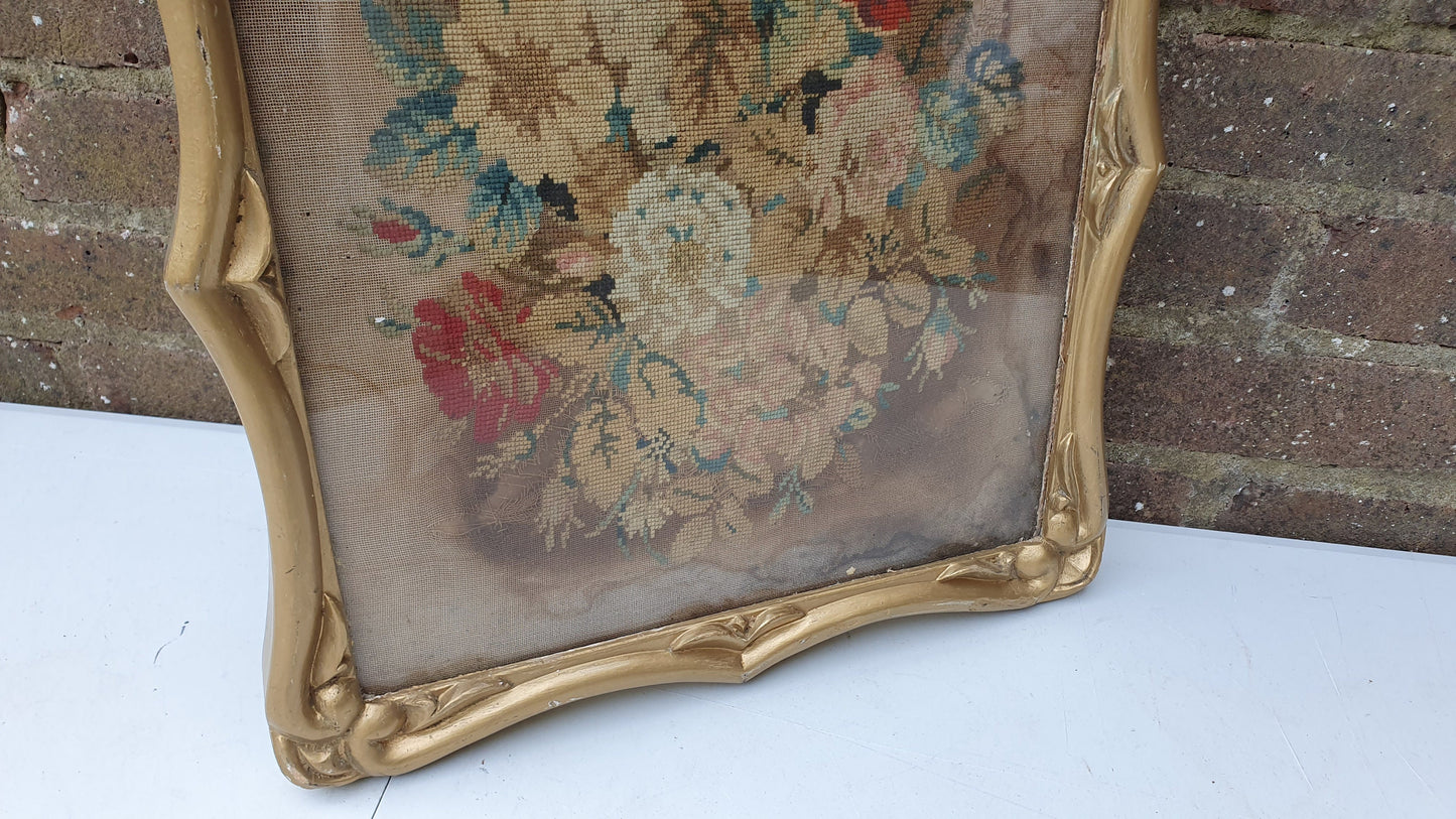 Antique Floral Tapestry Flowers Thick Deep Gilt Gold Wood Frame Upcycling Art Project