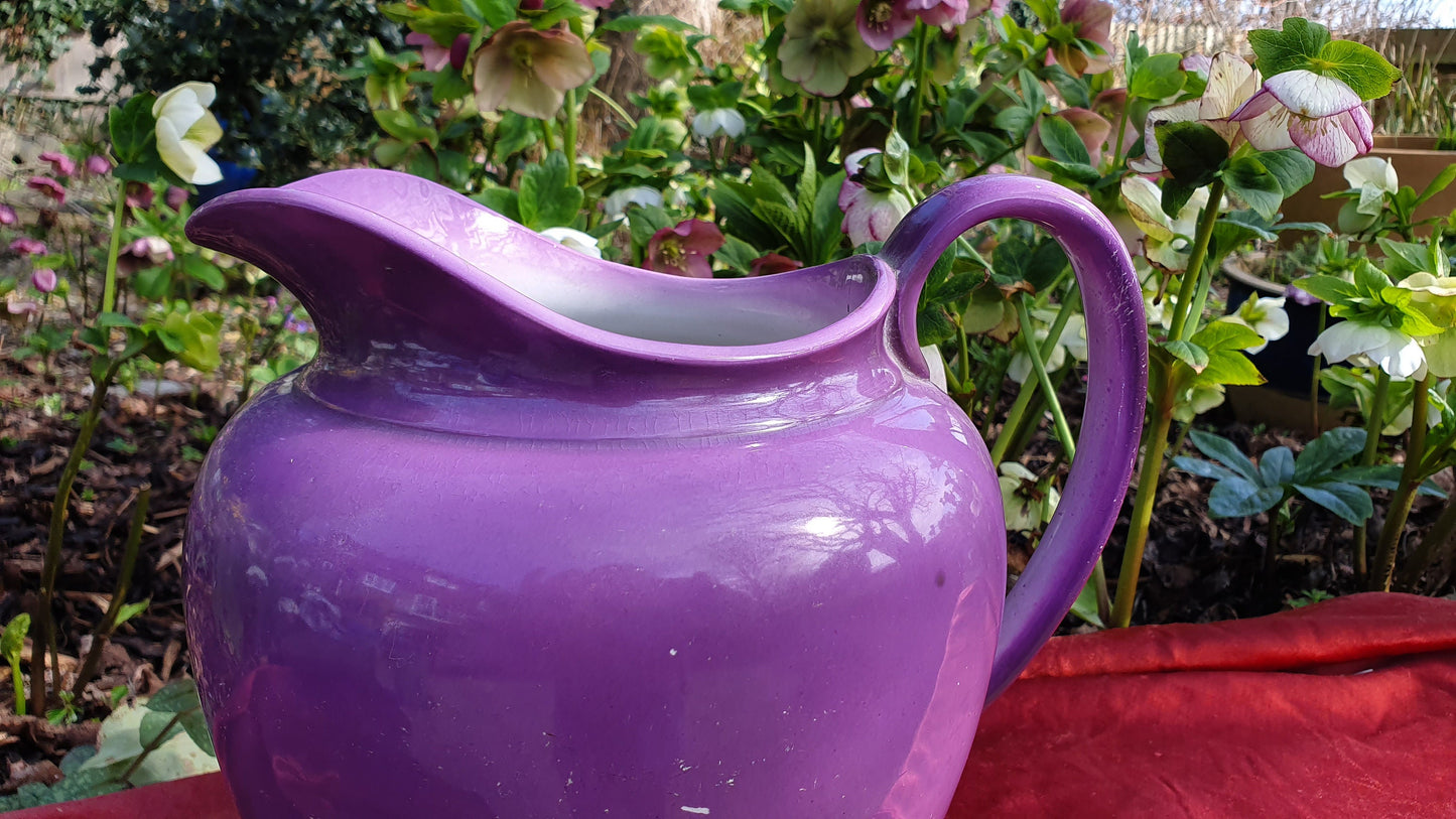 Huge Mauve Vintage Ewer Jug From Basin Set Ceramic Jug 1920’s.