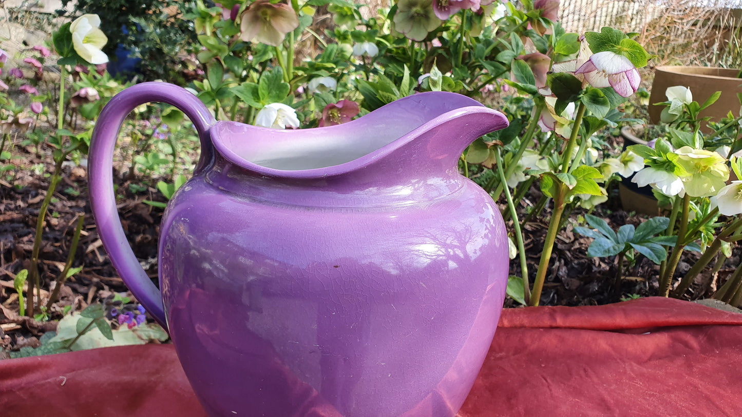 Huge Mauve Vintage Ewer Jug From Basin Set Ceramic Jug 1920’s.