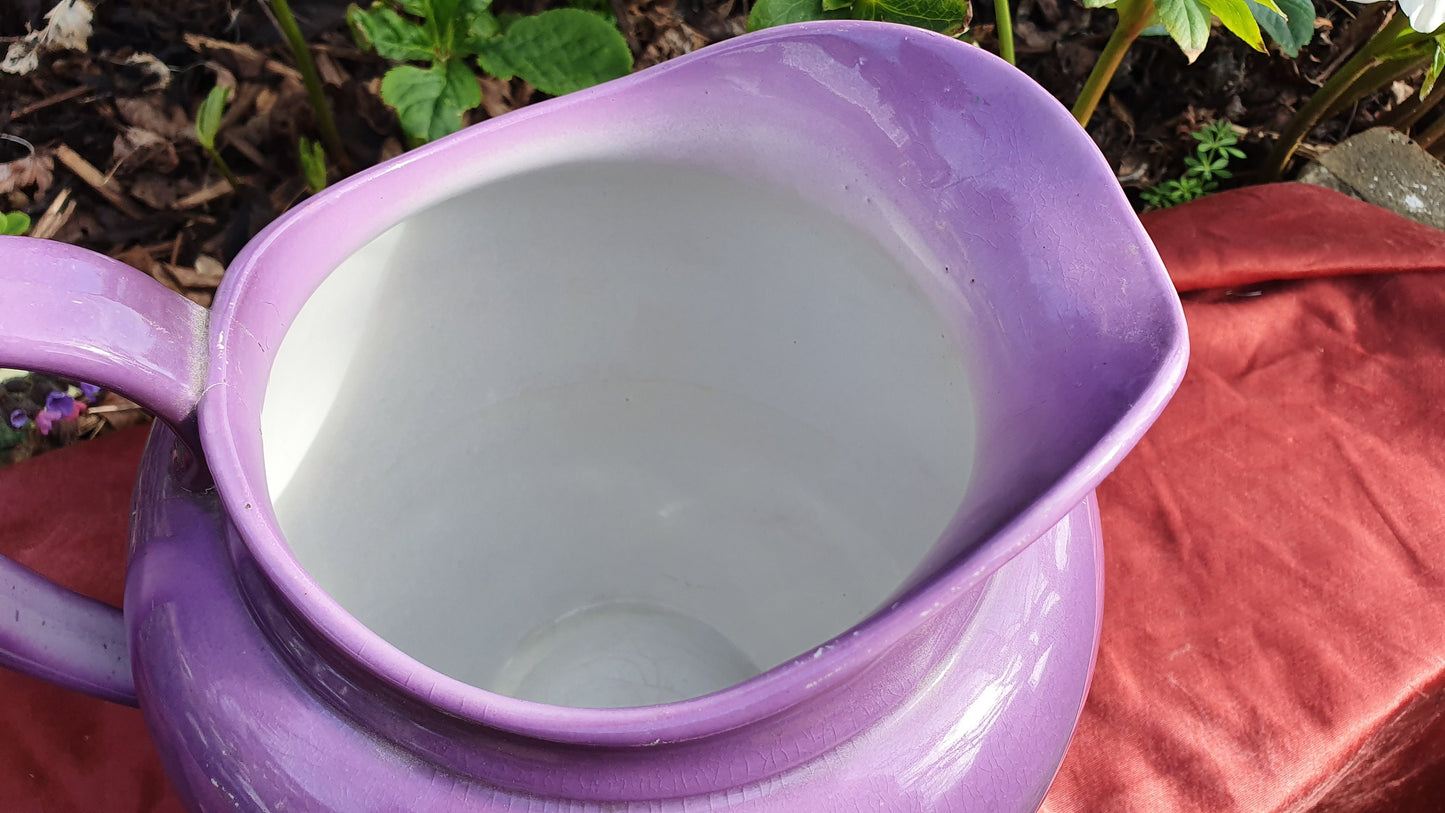 Huge Mauve Vintage Ewer Jug From Basin Set Ceramic Jug 1920’s.