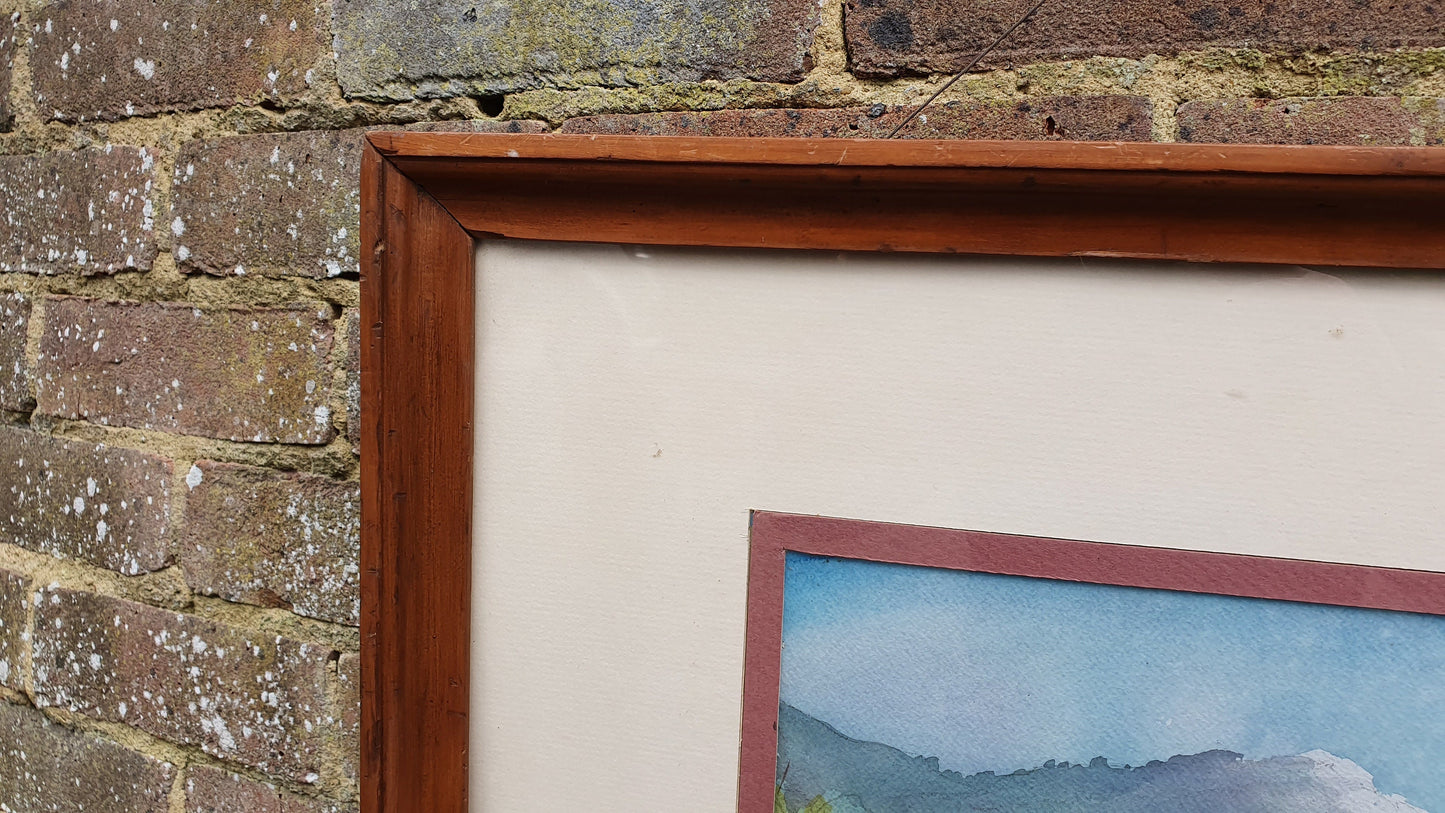 Large Mountain Chalet Vintage Original Watercolour Signed Painting Art Autumn Farmhouse Hillside Building Framed 71 x 55 cm