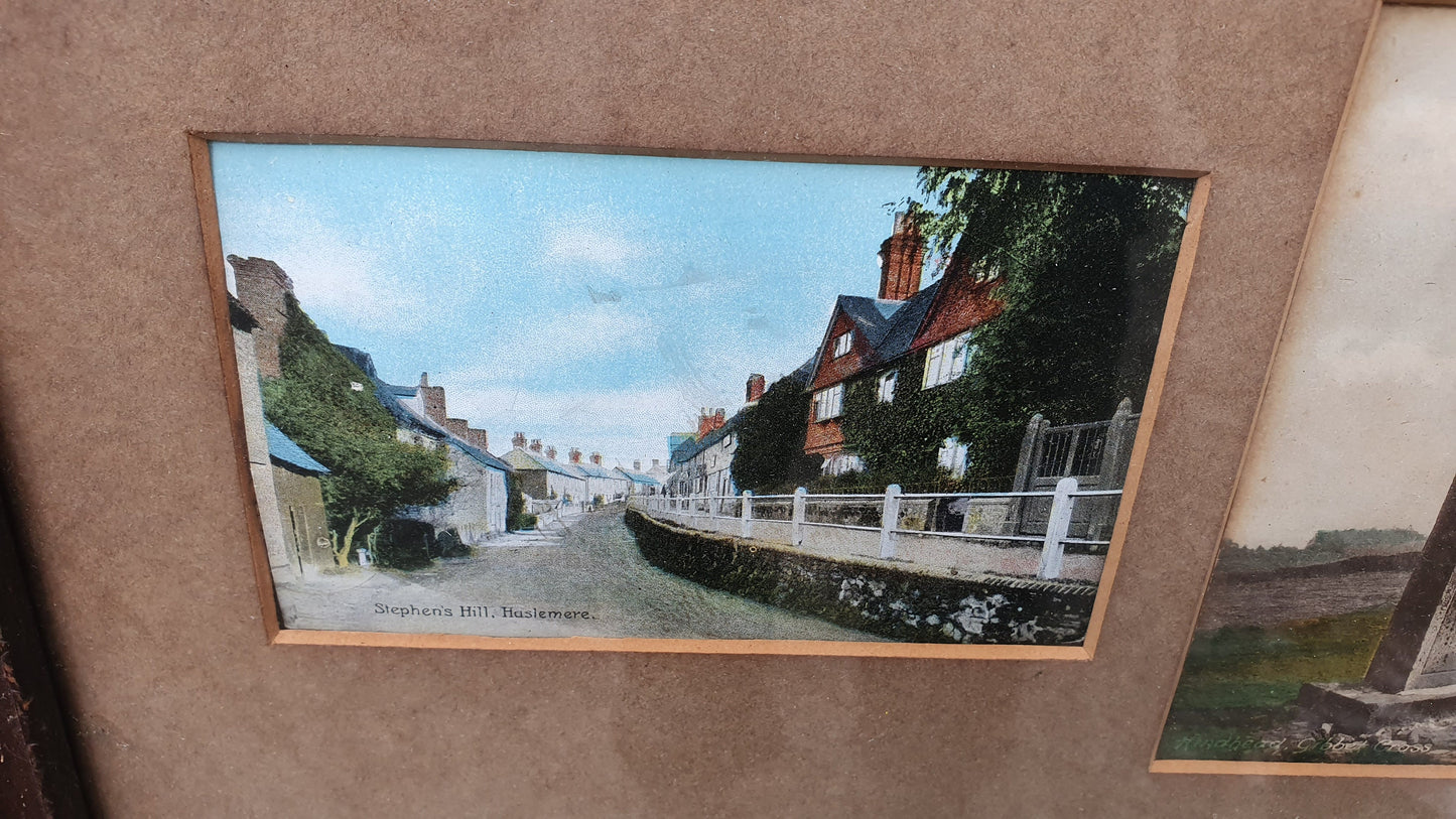 Vintage Colour Postcards Haslemere Gibbit Hill Hindhead Surrey Landscape Village Framed Triple Mount