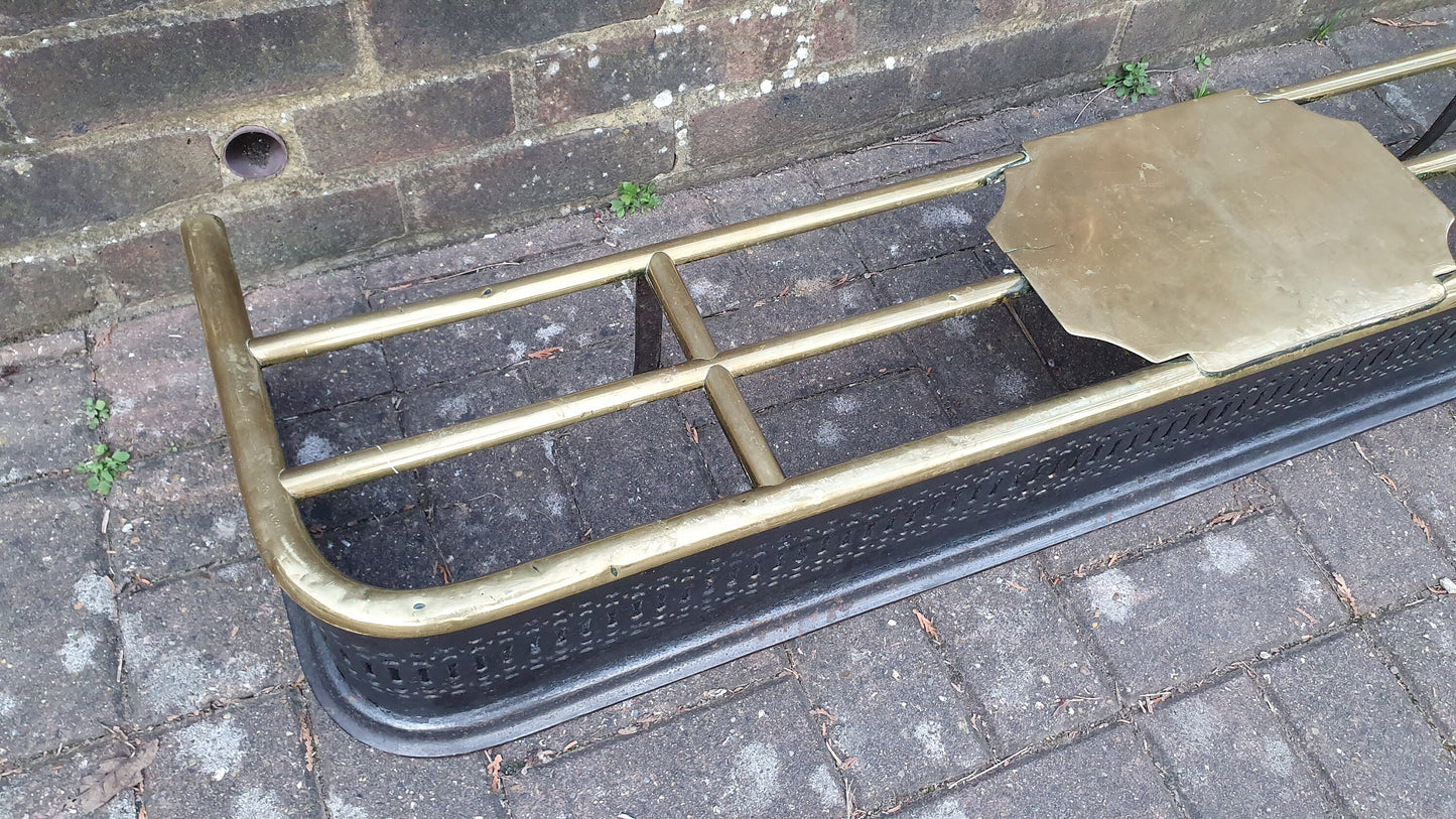 Large Victorian Brass and Iron Fender Fire Curb Fireplace