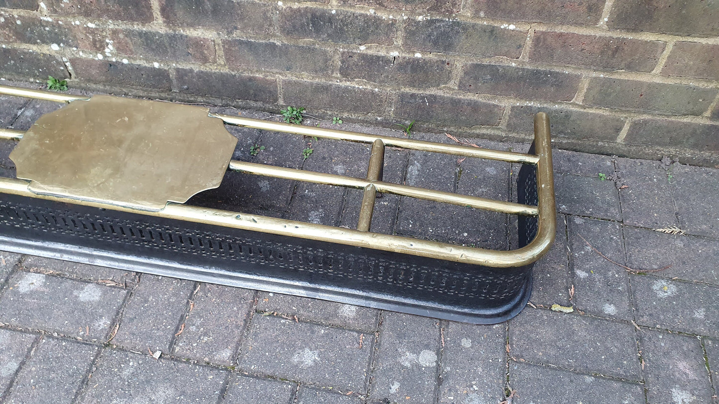Large Victorian Brass and Iron Fender Fire Curb Fireplace
