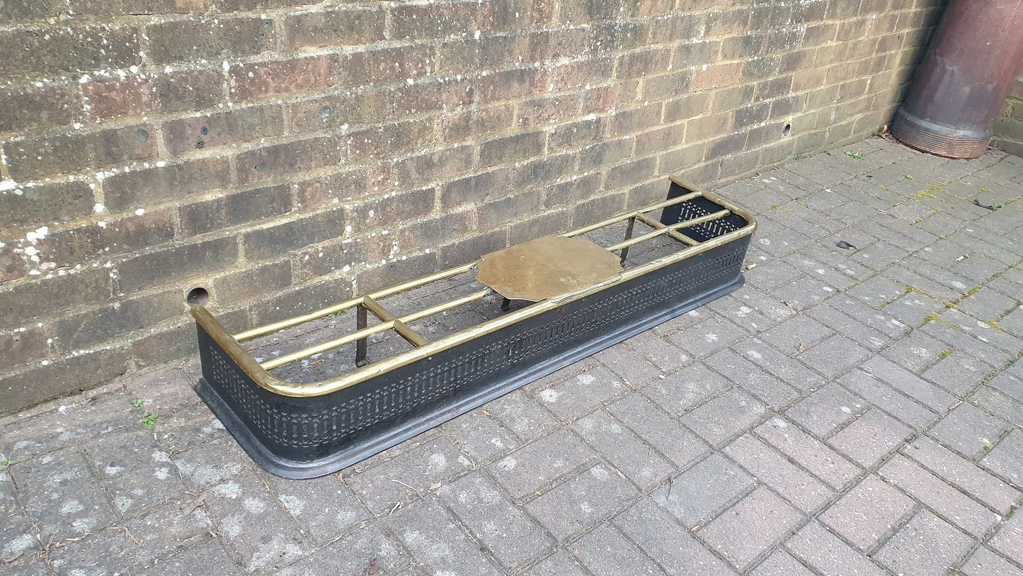 Large Victorian Brass and Iron Fender Fire Curb Fireplace