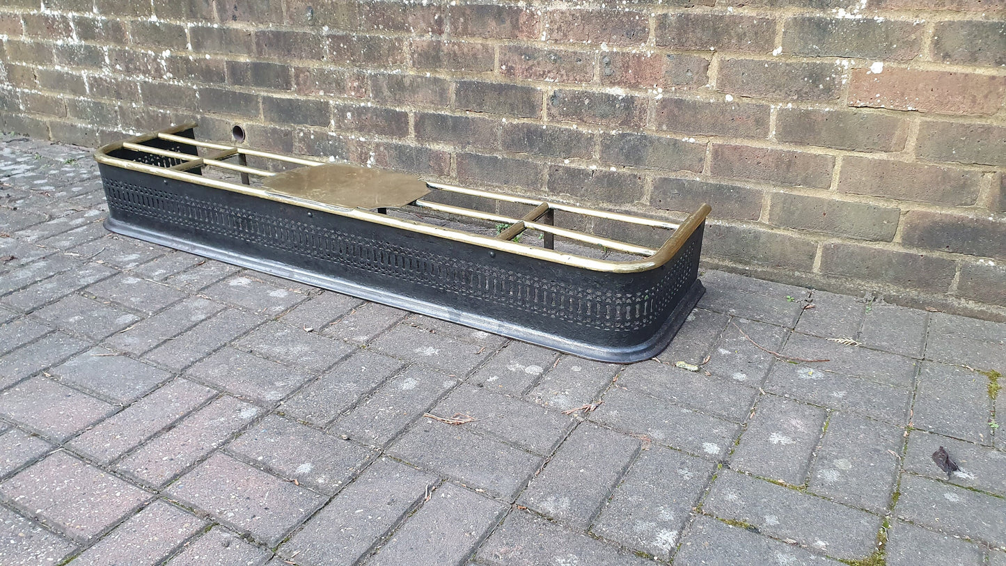 Large Victorian Brass and Iron Fender Fire Curb Fireplace
