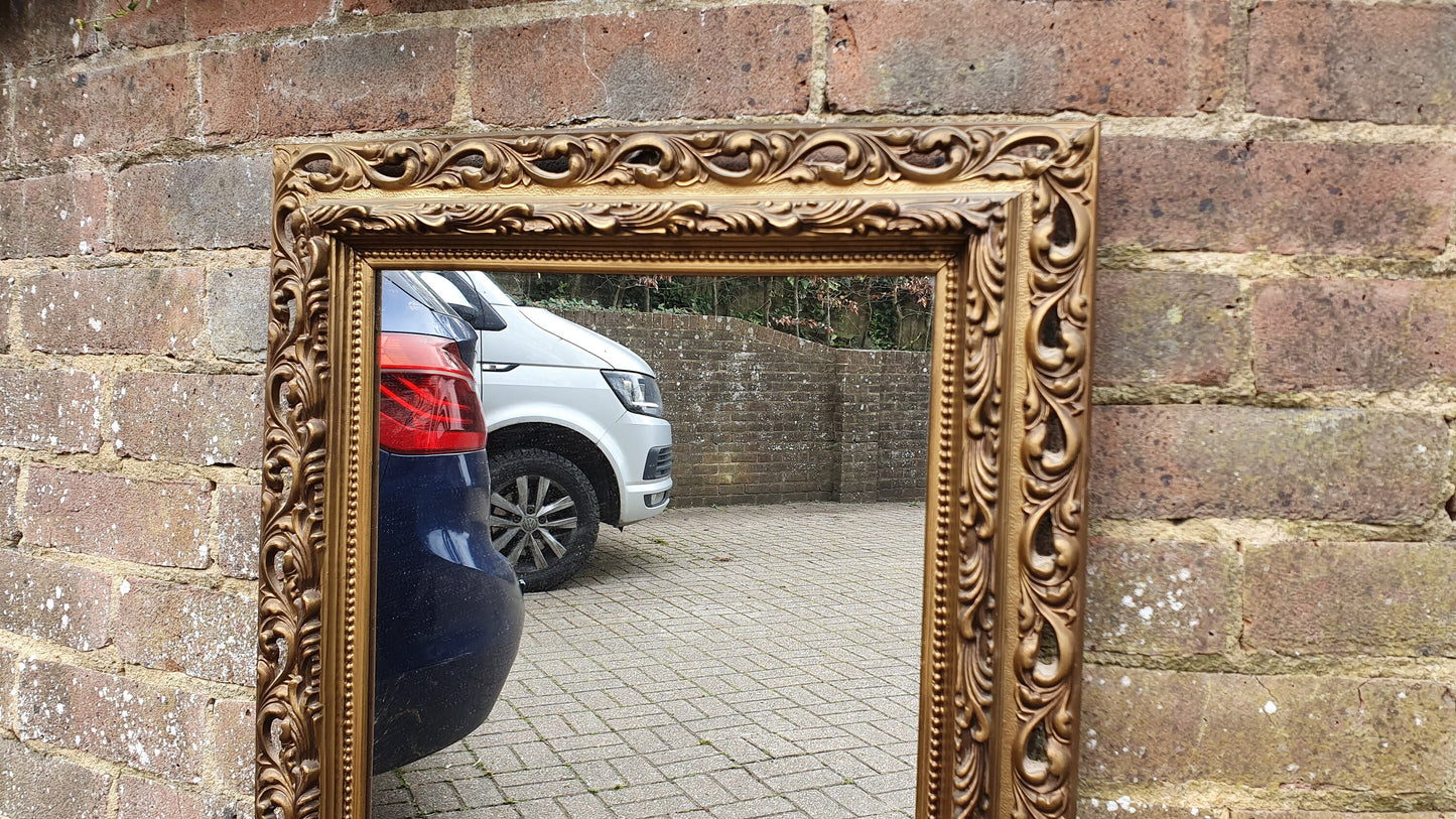 Large Kitsch 70’s Vintage Retro Mirror Gold Gilt Composite 66x50 cm