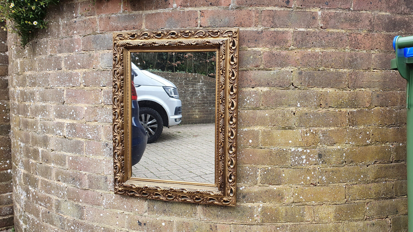 Large Kitsch 70’s Vintage Retro Mirror Gold Gilt Composite 66x50 cm