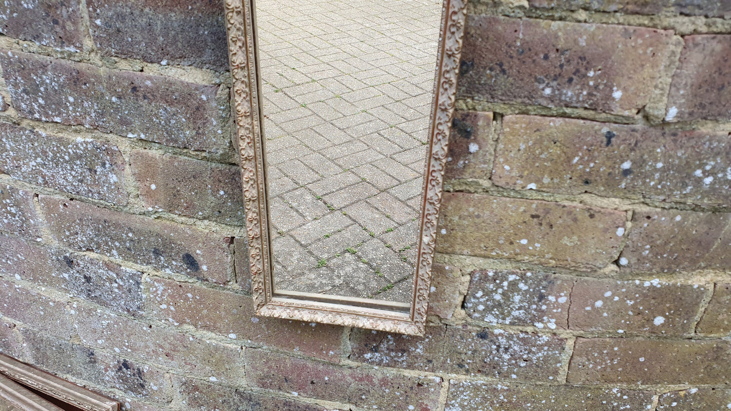 Vintage Painted Cream and Gold Long Wall Mirror.