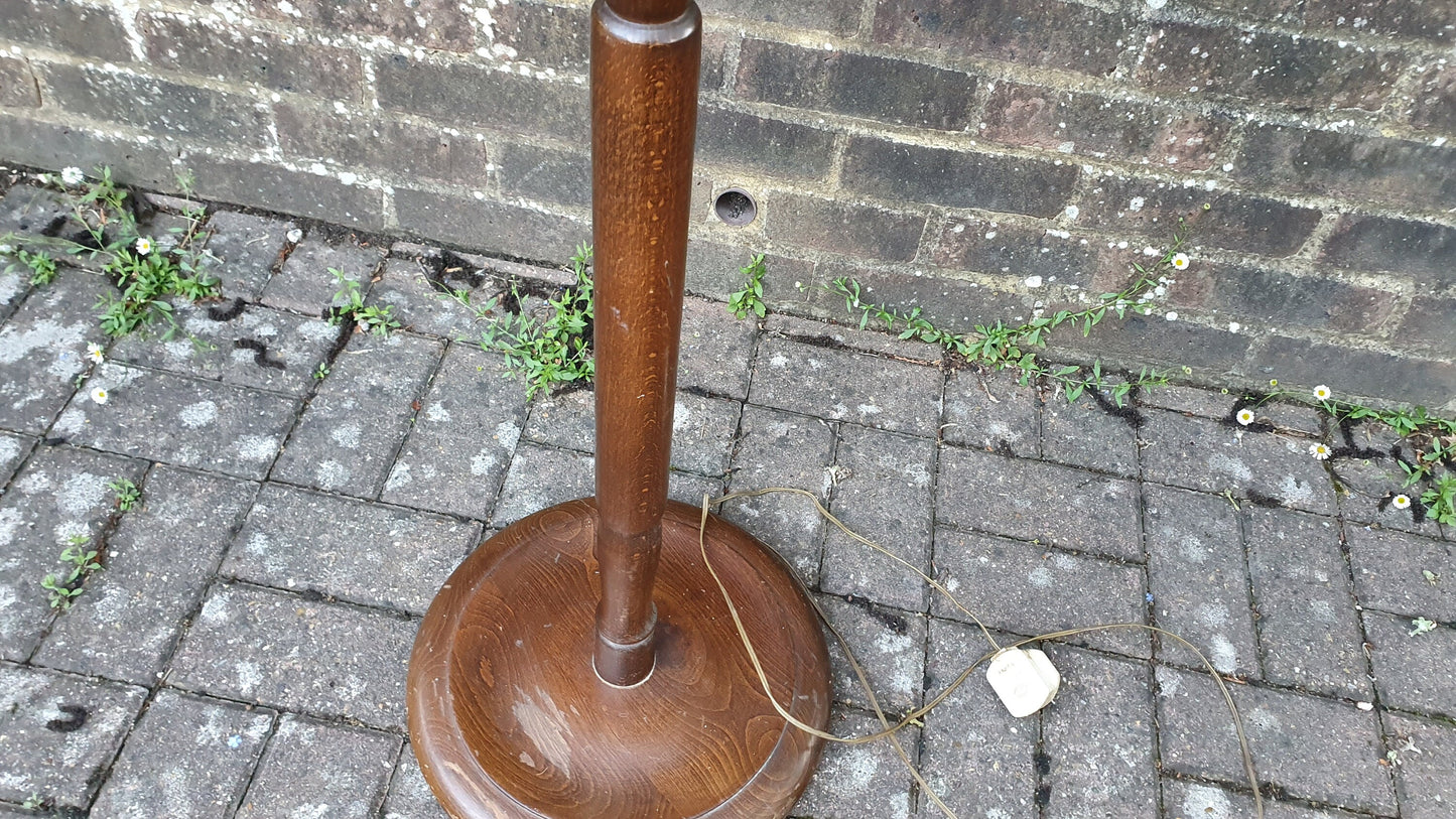 Vintage Stained Oak Effect Turned Standard Lamp.