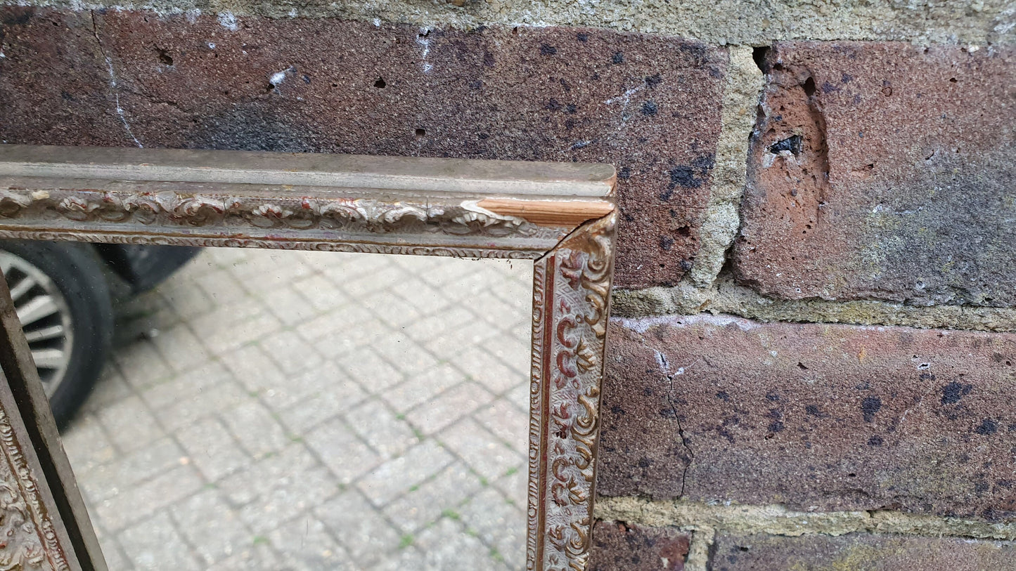 Vintage Painted Cream and Gold Long Wall Mirror.
