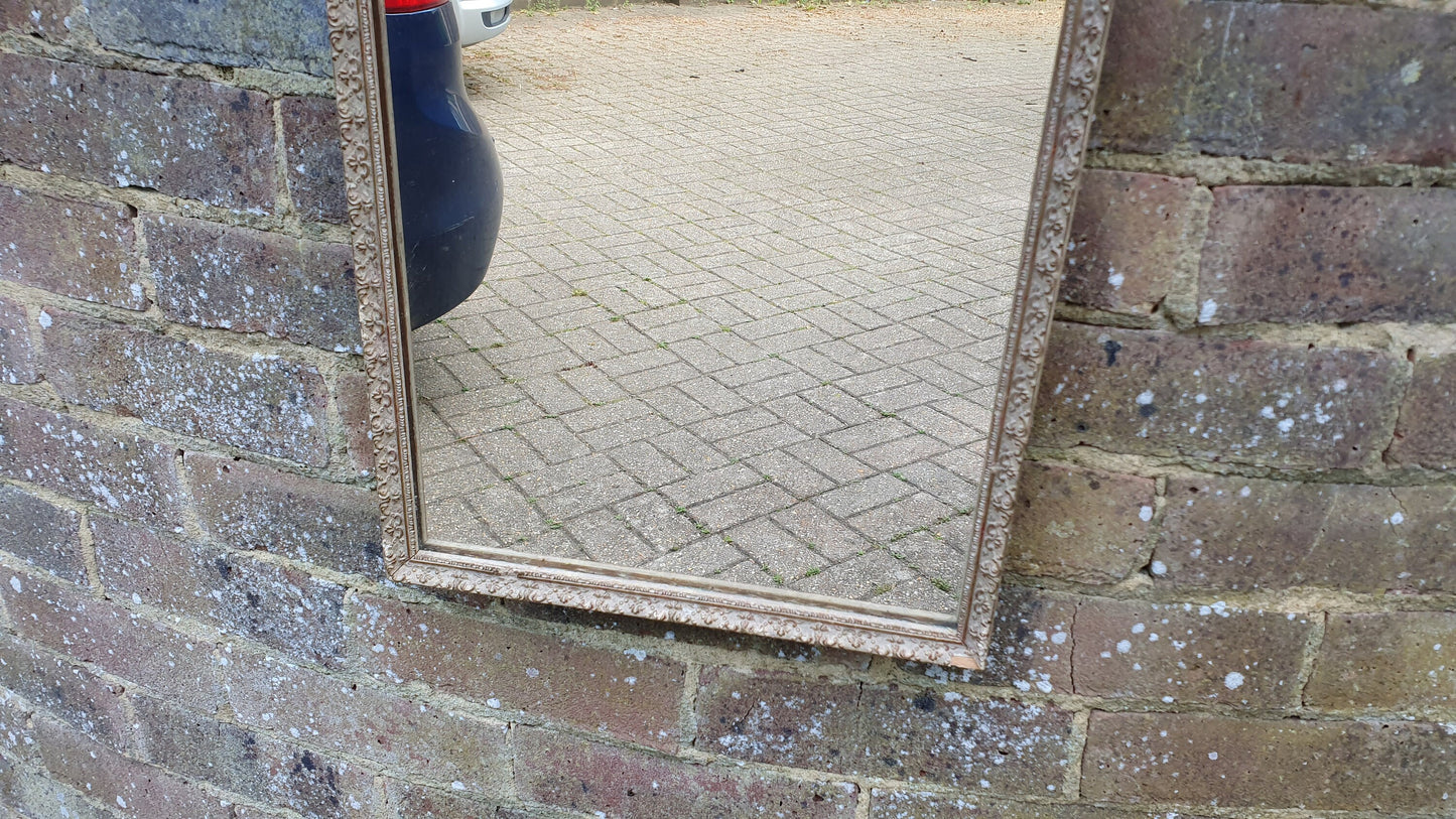 Vintage Painted Cream and Gold Rectangle Wall Mirror.