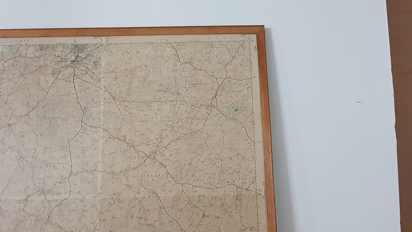 Very Large Vintage Kent Road Map Tunbridge Wells Wadhurst Mayfield Rotherfield Burwash Framed 3 X 3 FT